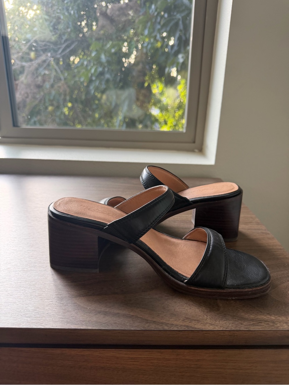 Madewell Black Leather Block-Heel Mule Sandals